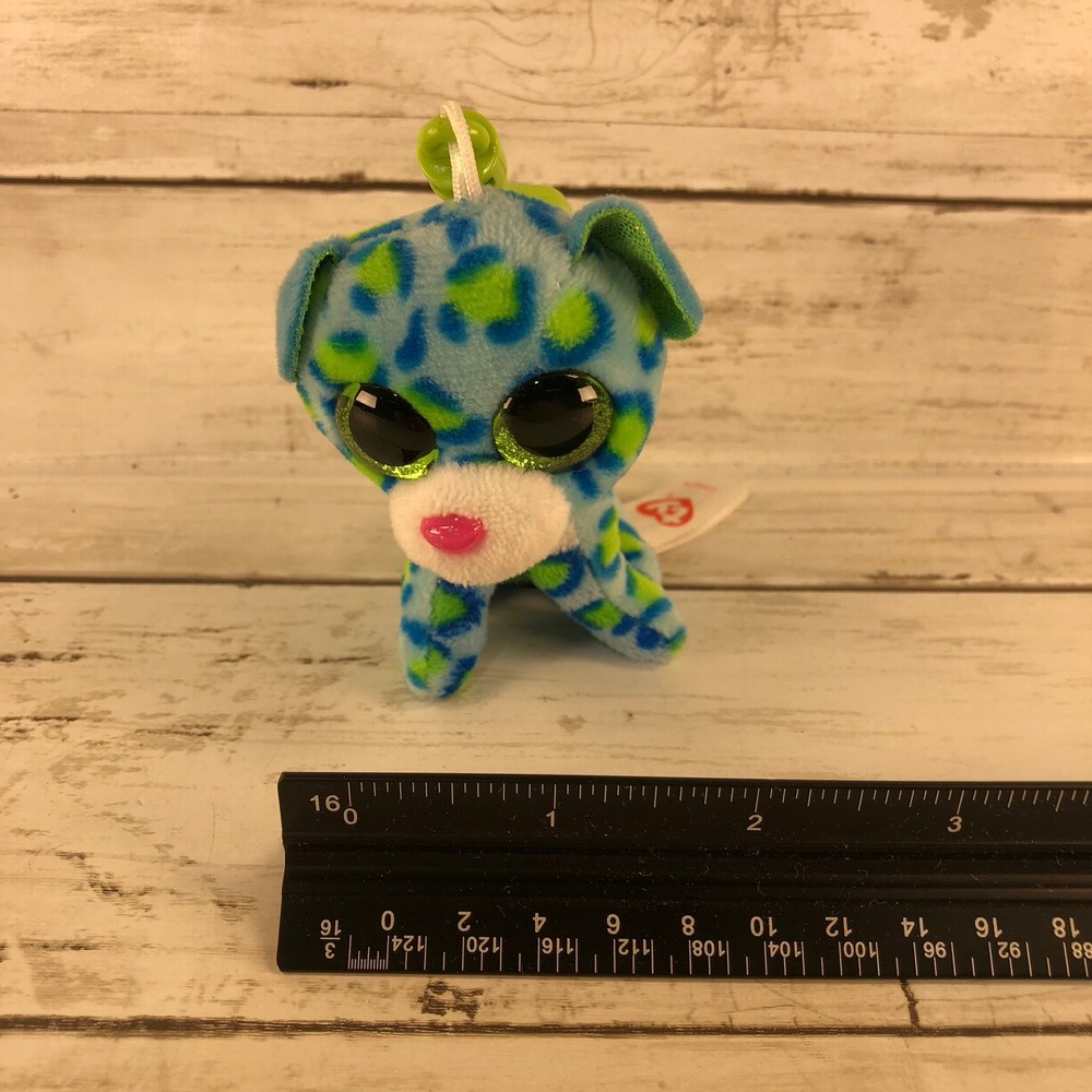 Ty Beanie Boos Leona Blue Leopard Plush Backpack Clip Keychain 3.5 Inch